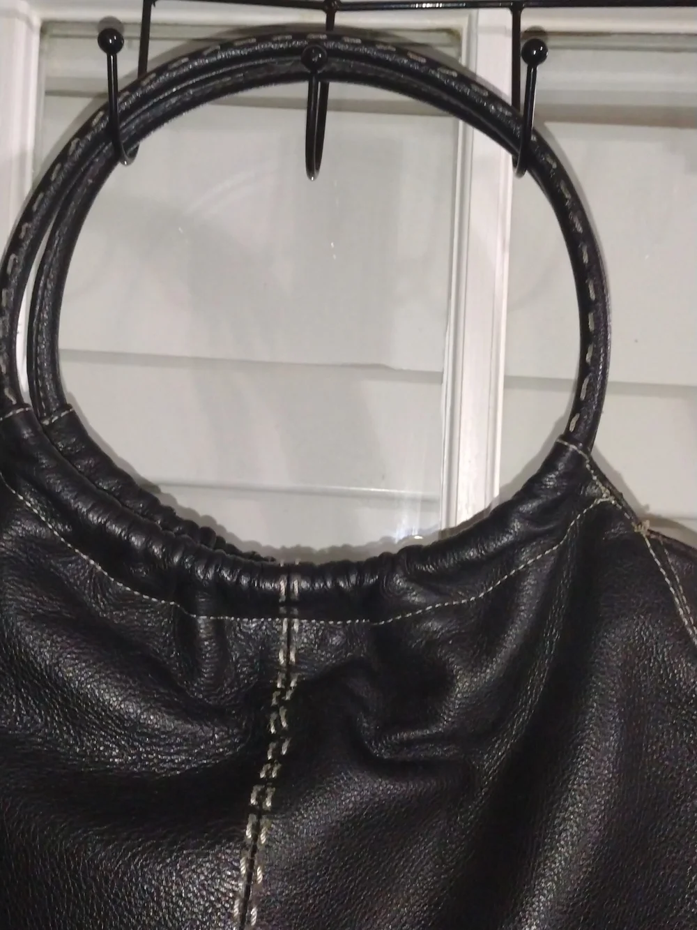 Aurielle Black Circle-Handle Leather Satchel